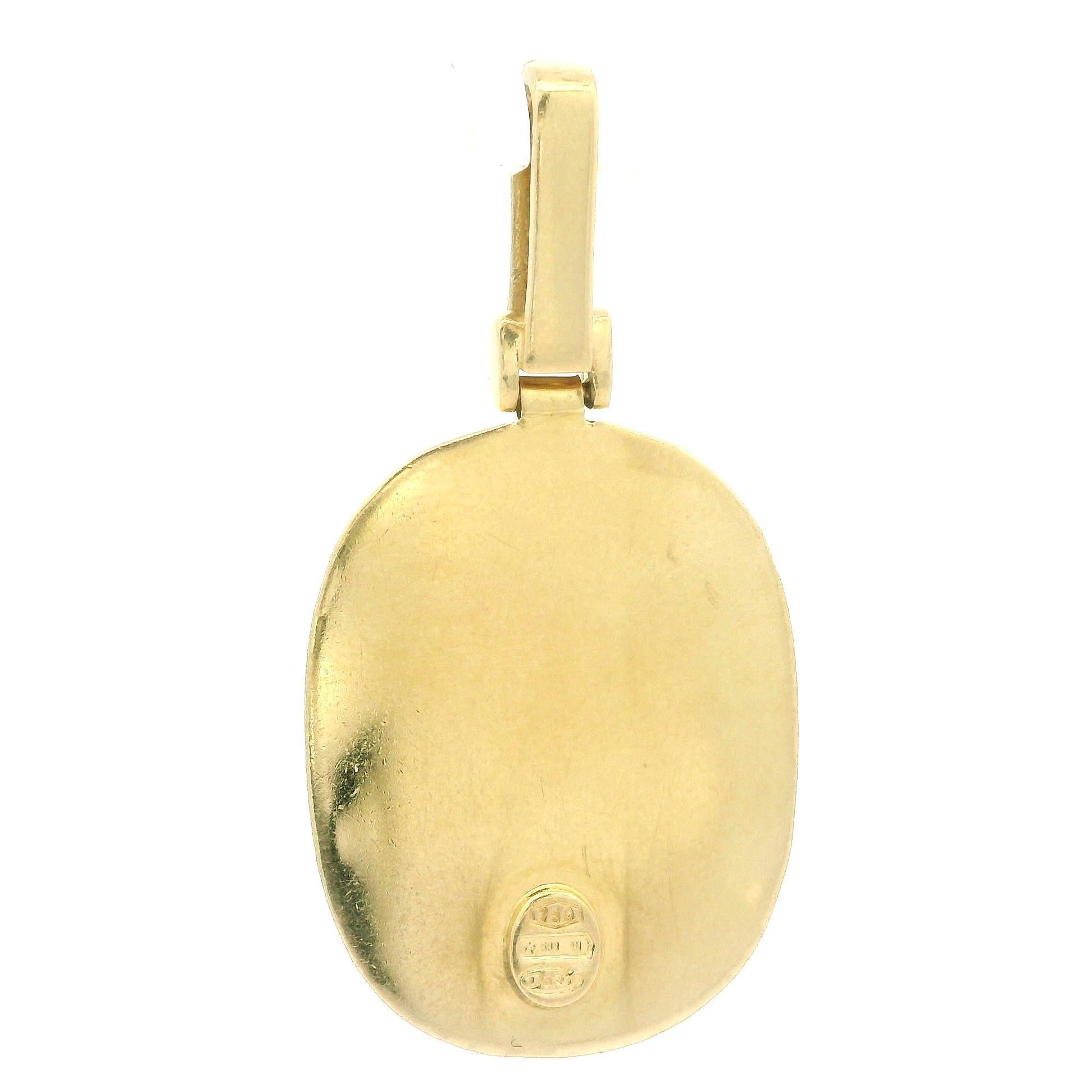 Women's Estate 18k Yellow Gold Puffed Mother Mary Rectangular Medallion Pendant For Sale