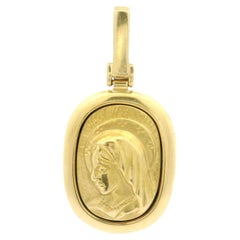 Estate 18k Yellow Gold Puffed Mother Mary Rectangular Medallion Pendant