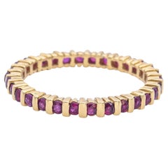 Estate 18K Yellow Gold Ruby Round Eternity Wedding Band Ring Size 5.75