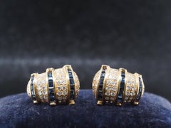 Estate 18K Yellow Gold Sapphire and Diamond Earrings - VHK#671