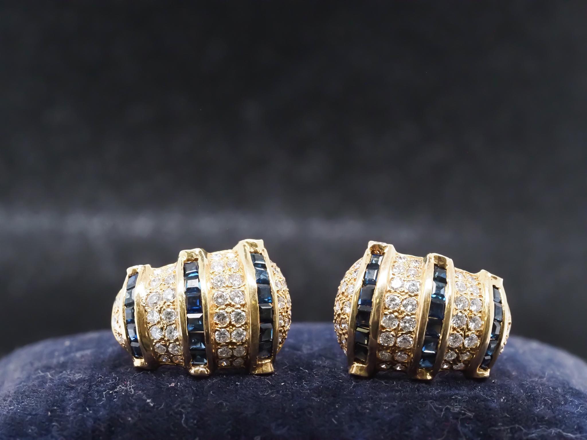 Taglio princess Orecchini con zaffiri e diamanti in oro giallo 18 carati - VHK#671 in vendita