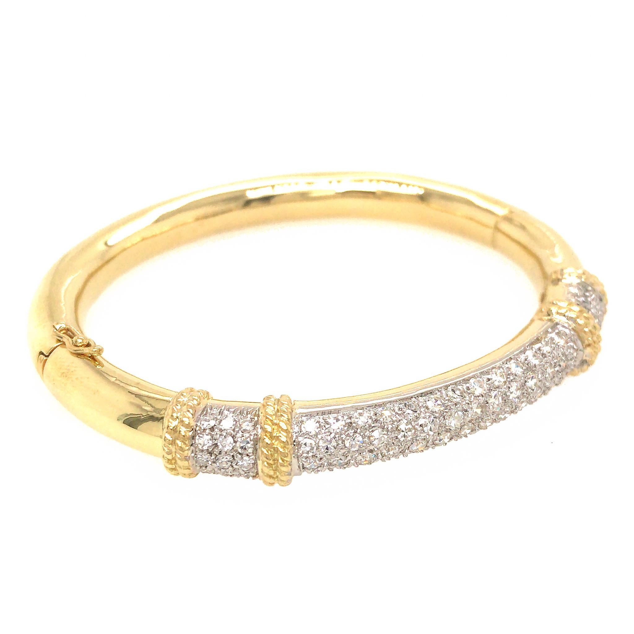 Round Cut Estate 18k Yellow Gold Single Cut Diamond Bangle Bracelet