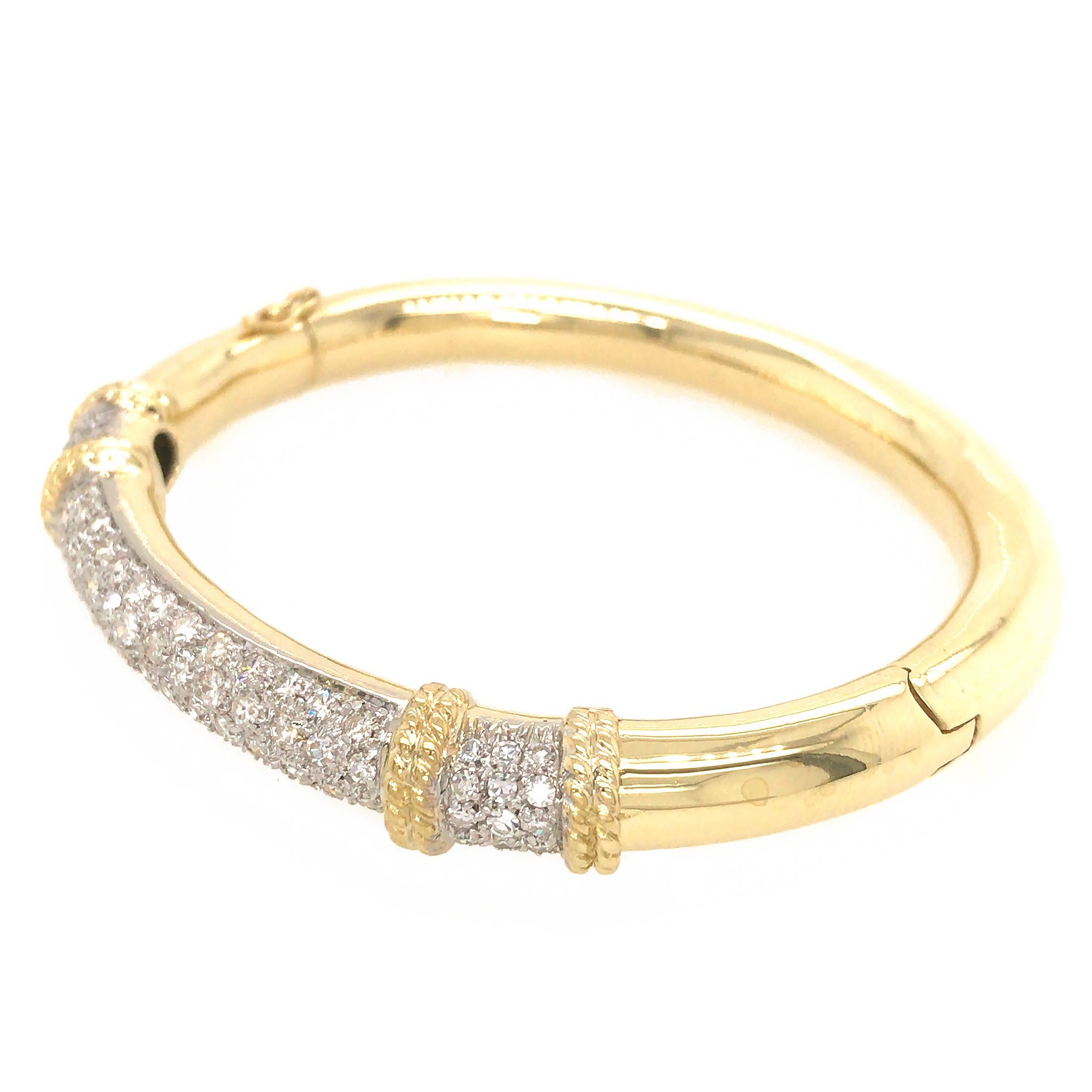 Estate 18k Yellow Gold Single Cut Diamond Bangle Bracelet In Good Condition In New York, NY