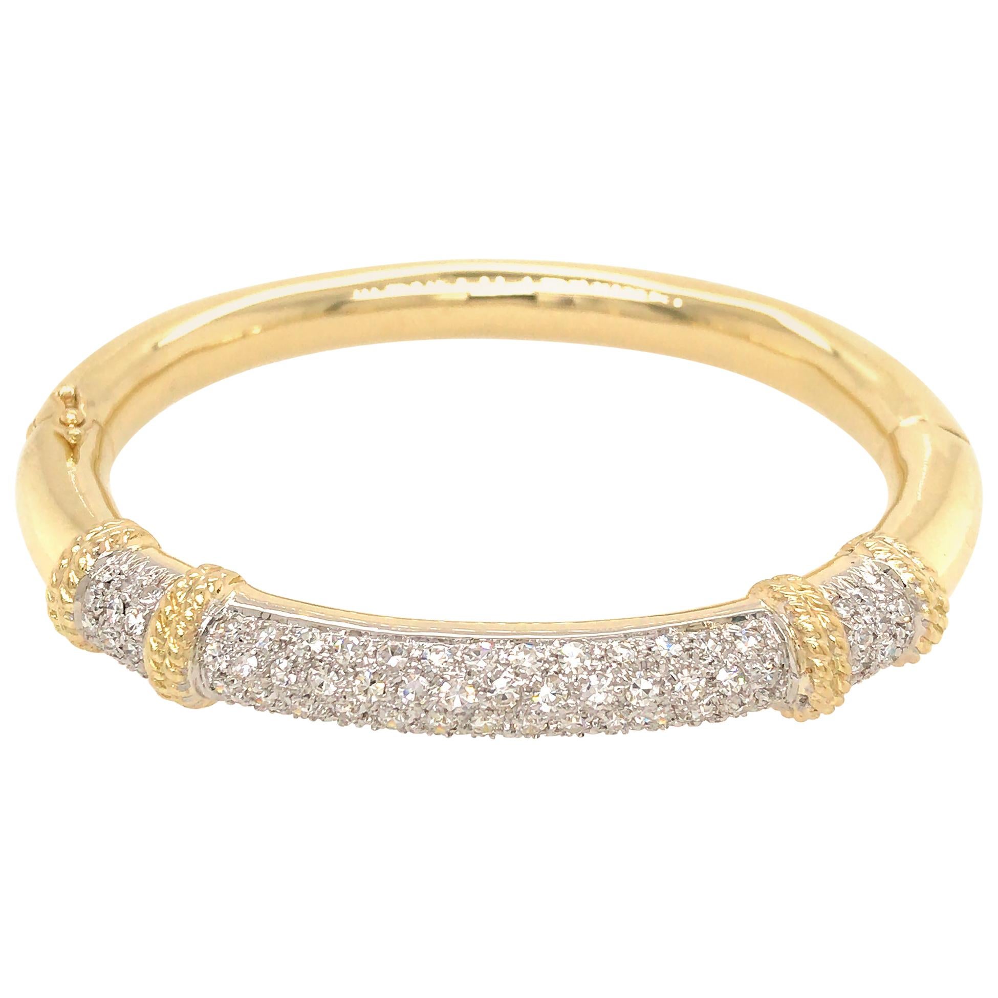 Estate 18k Yellow Gold Single Cut Diamond Bangle Bracelet