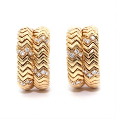 Bulgari 18 Karat Yellow Gold Spiga Diamond Hoop Earrings