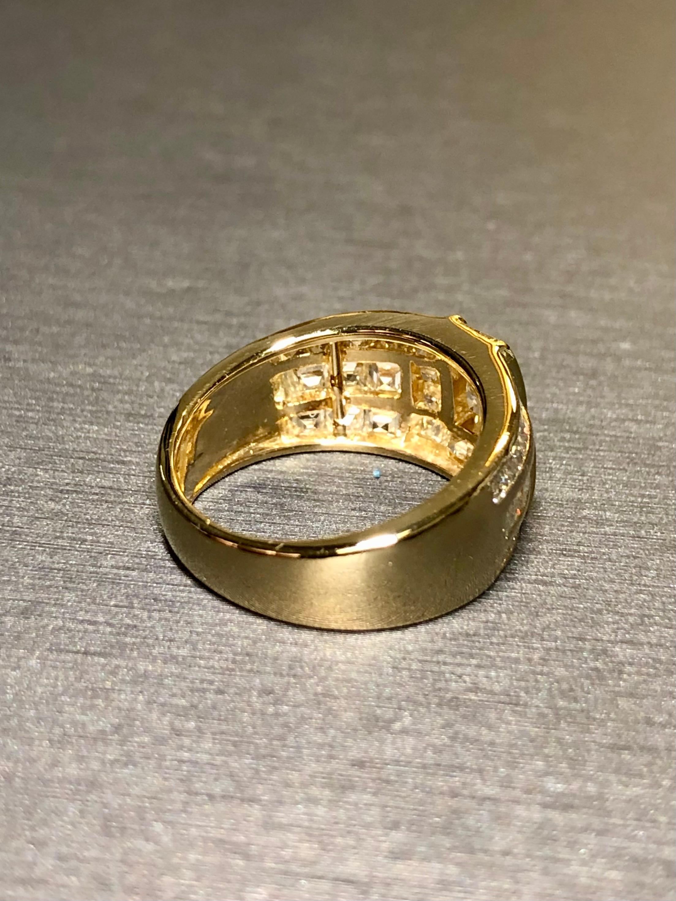 Baguette Cut Estate 18K Yellow Gold Square Baguette Diamond Channel Set Wide Band Ring 3.20ct For Sale