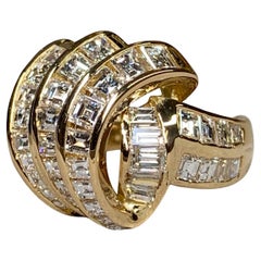 Anello Cocktail Quadrato Baguette con Diamante Dimensionale in Oro Giallo 18K Estate 4,80ctw