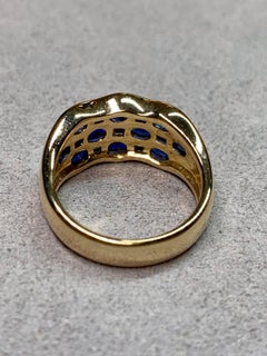 Estate 18K Yellow Gold Square Baguette Diamond & Oval Saphire Cigar Band Ring