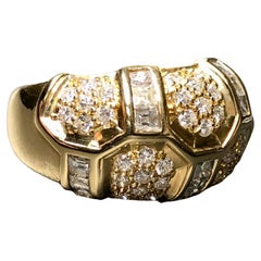 Estate 18K Yellow Gold Square Baguette Round Diamond Honeycomb Ring 1.60cttw