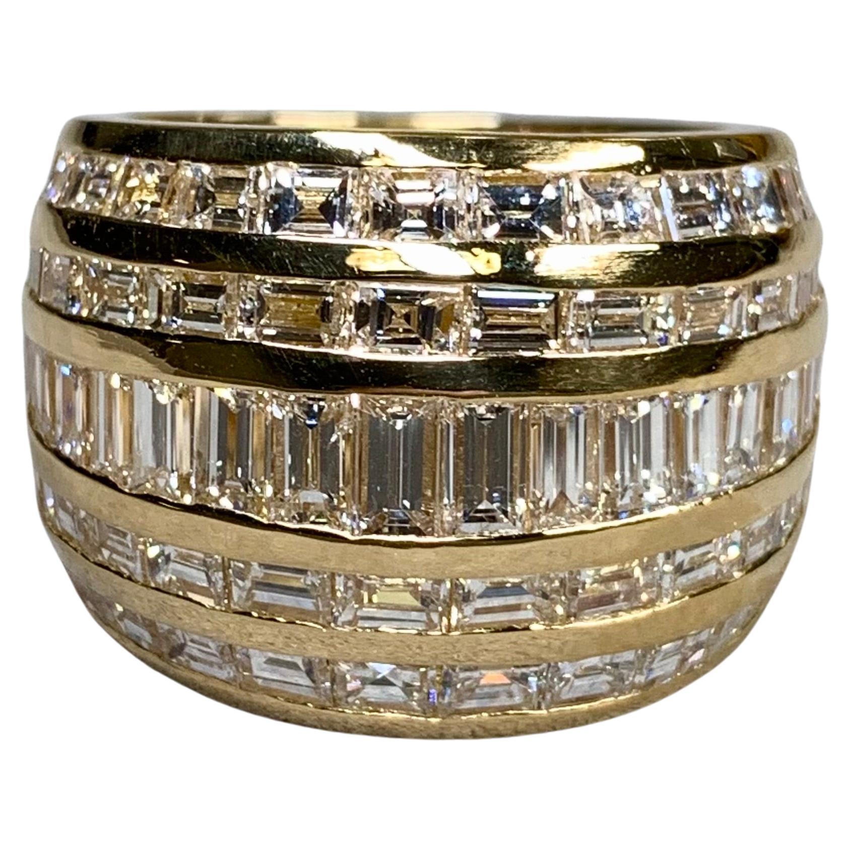 Estate 18K Yellow Gold Square Baguette Wide Band Dome Cocktail Ring 7.35ctw G Vs