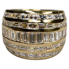 Estate 18K Yellow Gold Square Baguette Wide Band Dome Cocktail Ring 7.35ctw G Vs