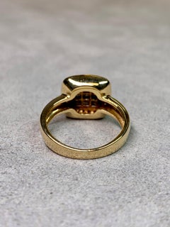 Estate 18K Yellow Gold Square Princess Round Cut Diamond Cocktail Ring