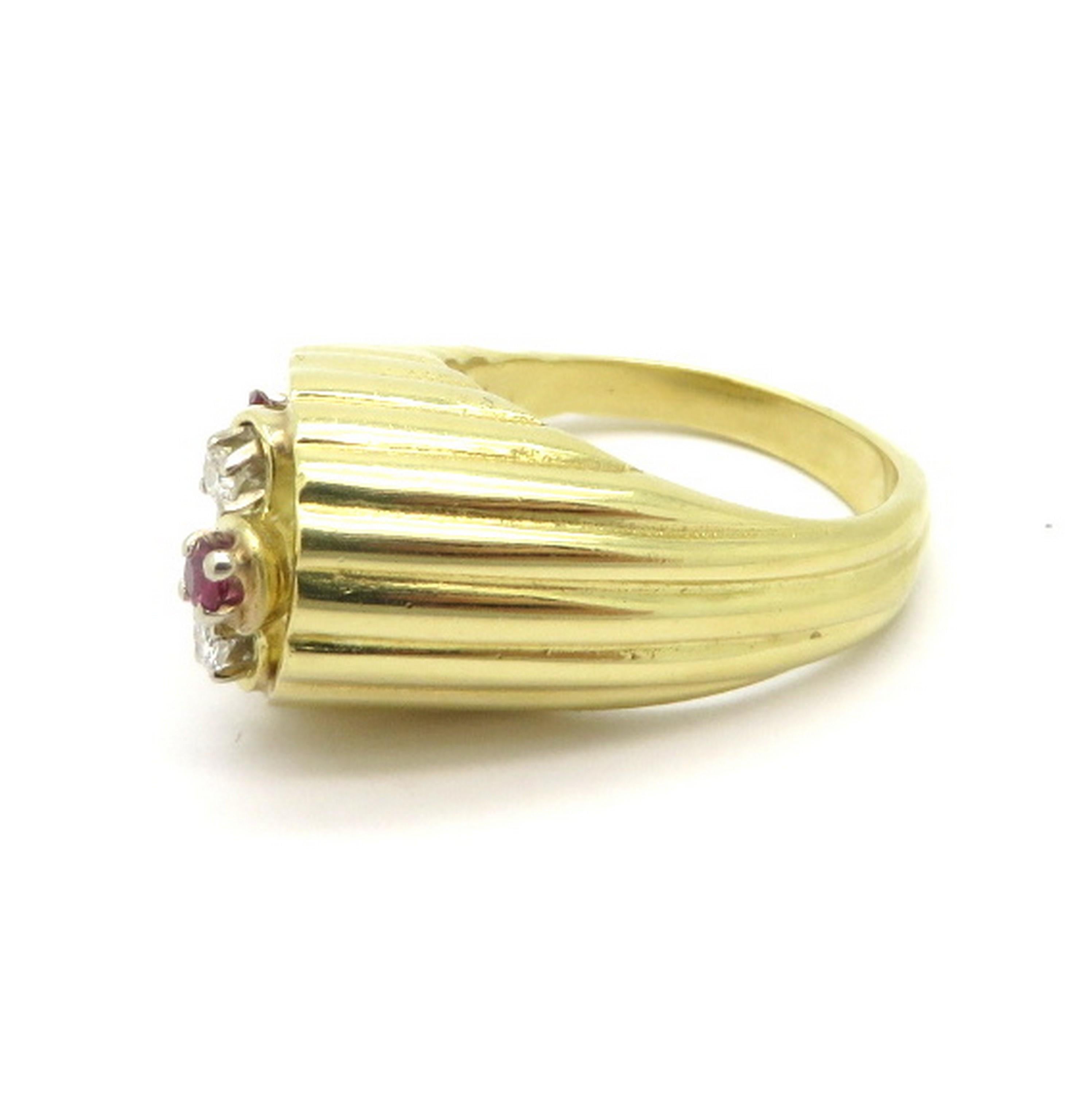 Women's Estate 18 Karat Gold Teardrop Round Diamond and Ruby Fashion Cocktail Ring