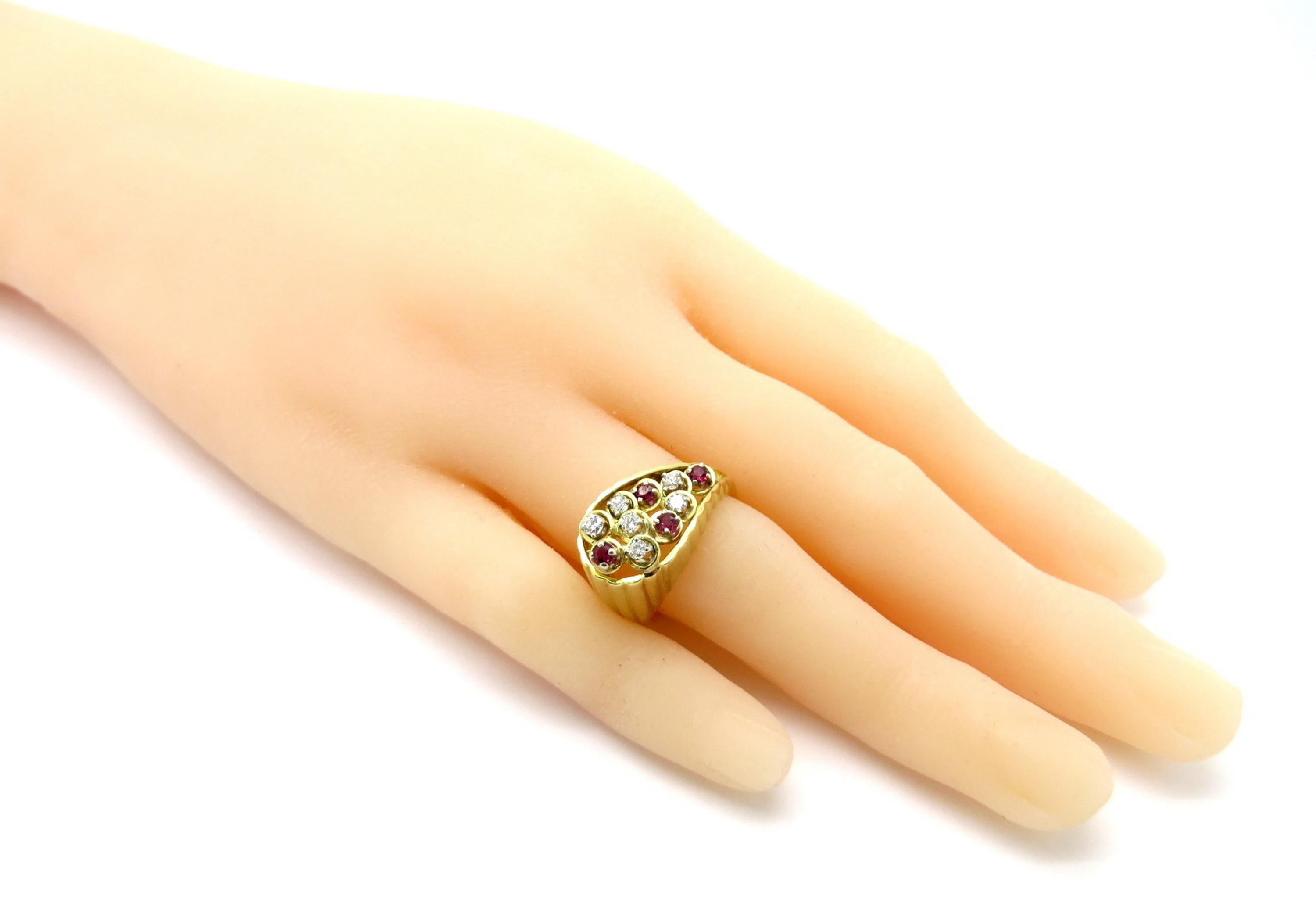 Estate 18 Karat Gold Teardrop Round Diamond and Ruby Fashion Cocktail Ring 1