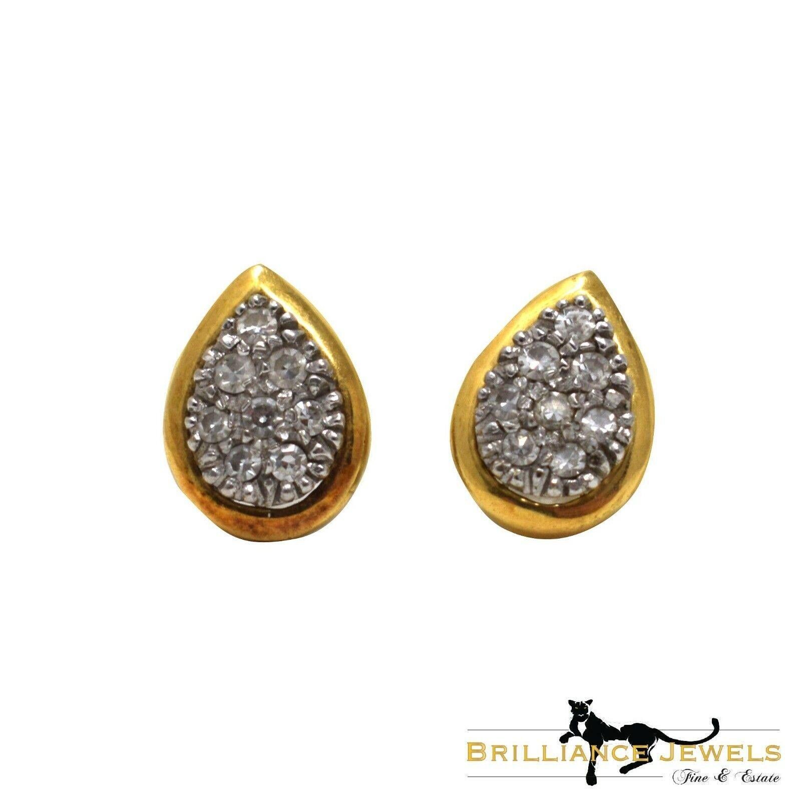 Estate 18k Yellow Gold Teardrop Shaped Old Mine Diamond Stud Earrings In Good Condition For Sale In Miami, FL
