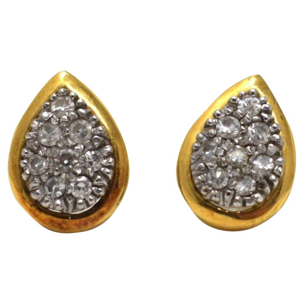 Estate 18k Yellow Gold Teardrop Shaped Old Mine Diamond Stud Earrings For Sale