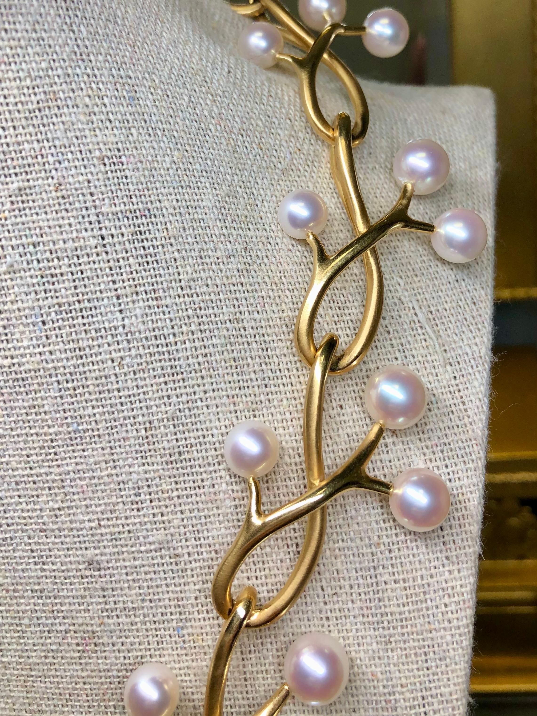 Estate 18K Yellow Gold Thorn & Twig Pearl Necklace ANGELA CUMMINGS For ASSAEL In Good Condition For Sale In Winter Springs, FL