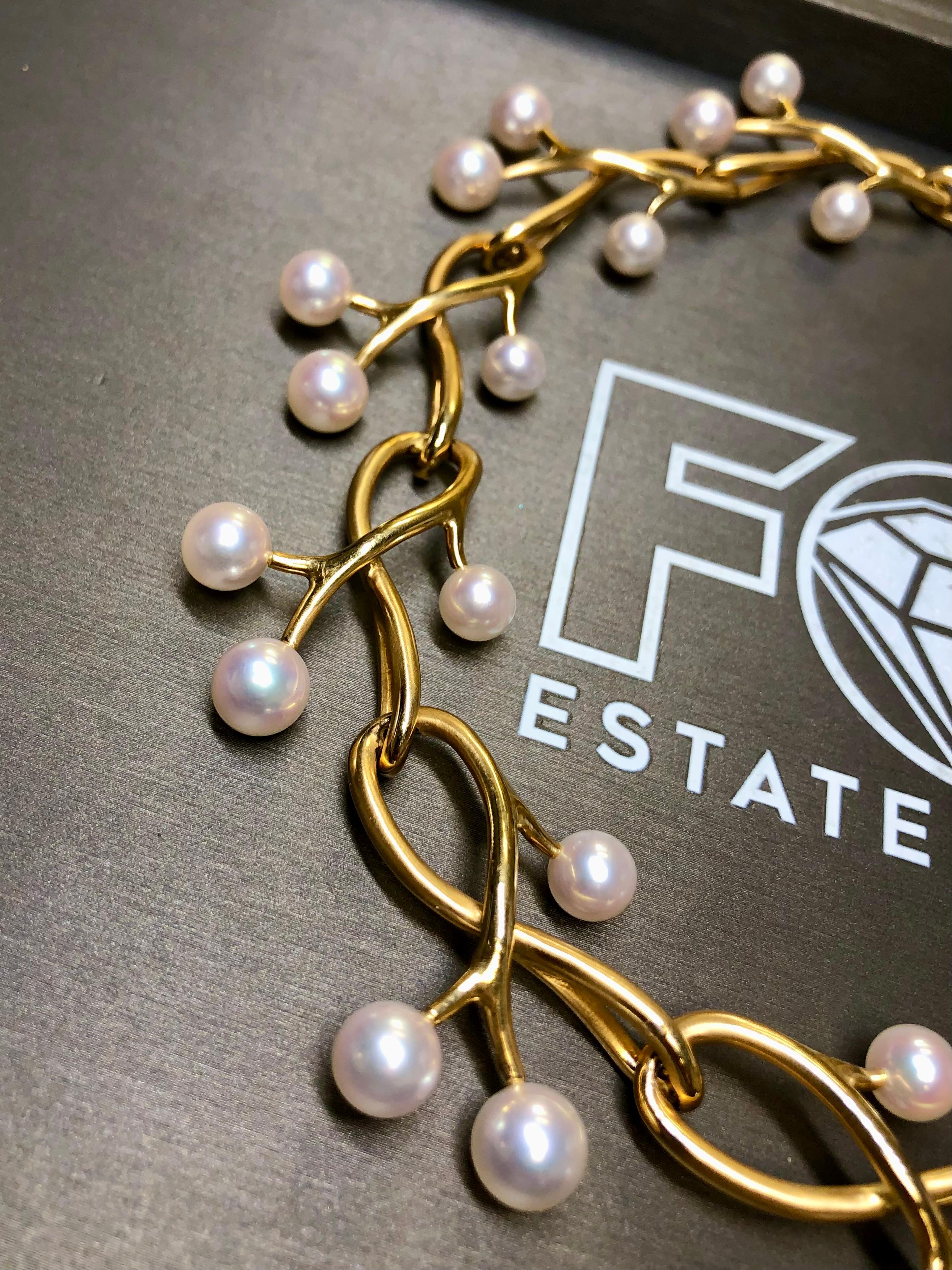 Estate 18K Yellow Gold Thorn & Twig Pearl Necklace ANGELA CUMMINGS For ASSAEL For Sale 1