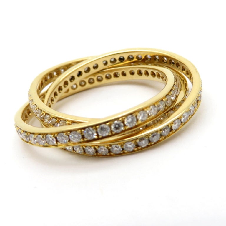 Estate 18  Karat  Yellow  Gold  Three Band Diamond Ring  