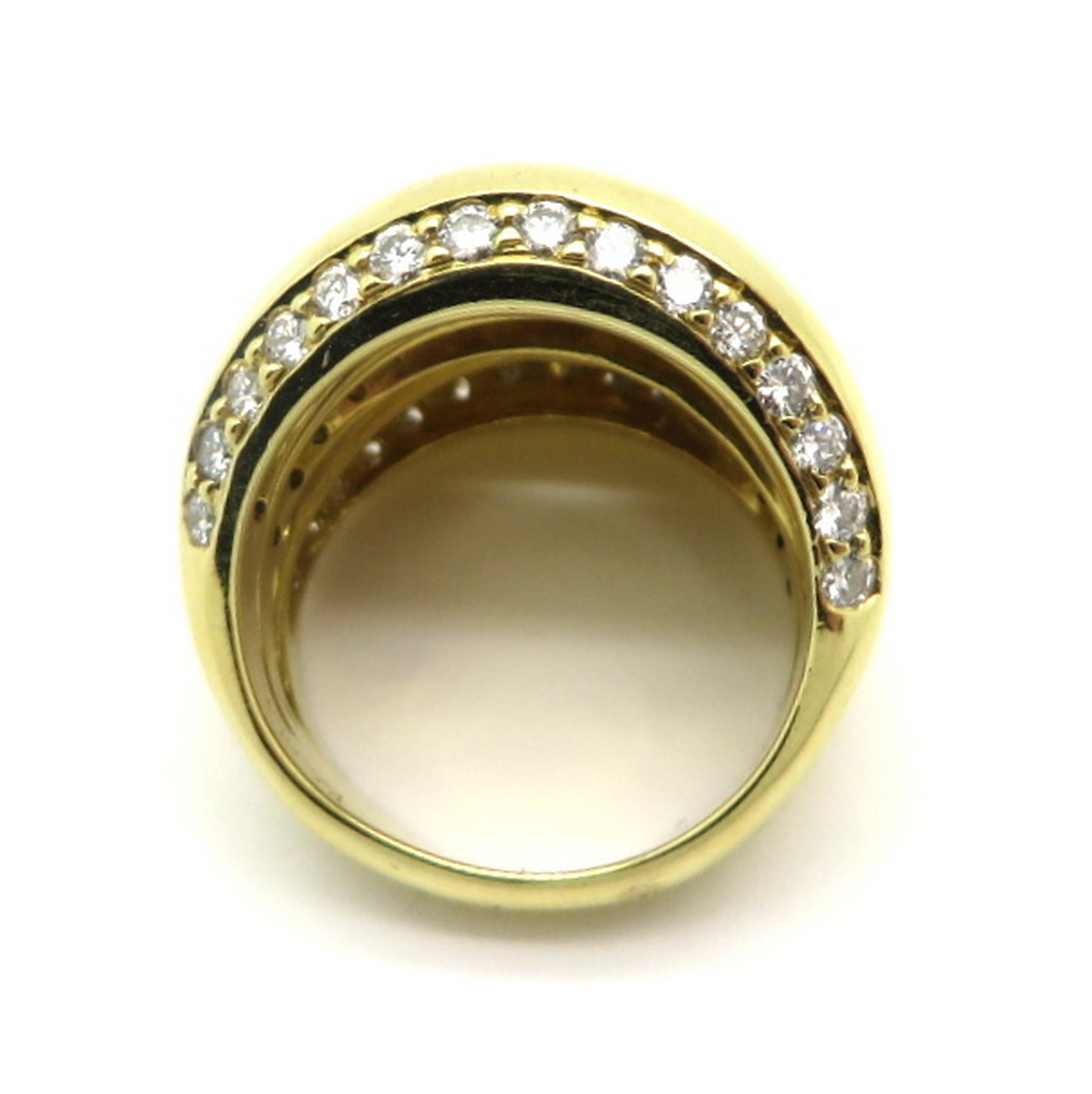 Women's Estate 18 Karat Yellow Gold Three-Row Pave Dome Diamond Band Ring