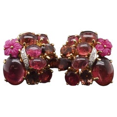 Orecchini con tormalina cabochon e diamanti in oro giallo 18 carati - VHK#253