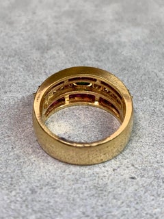 Estate 18K Yellow Gold Vivid Emerald Diamond Square Ruby Wide Band Ring