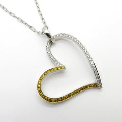 Estate 18 Karat Yellow Gold White & Yellow Diamond Large Heart Pendant Necklace