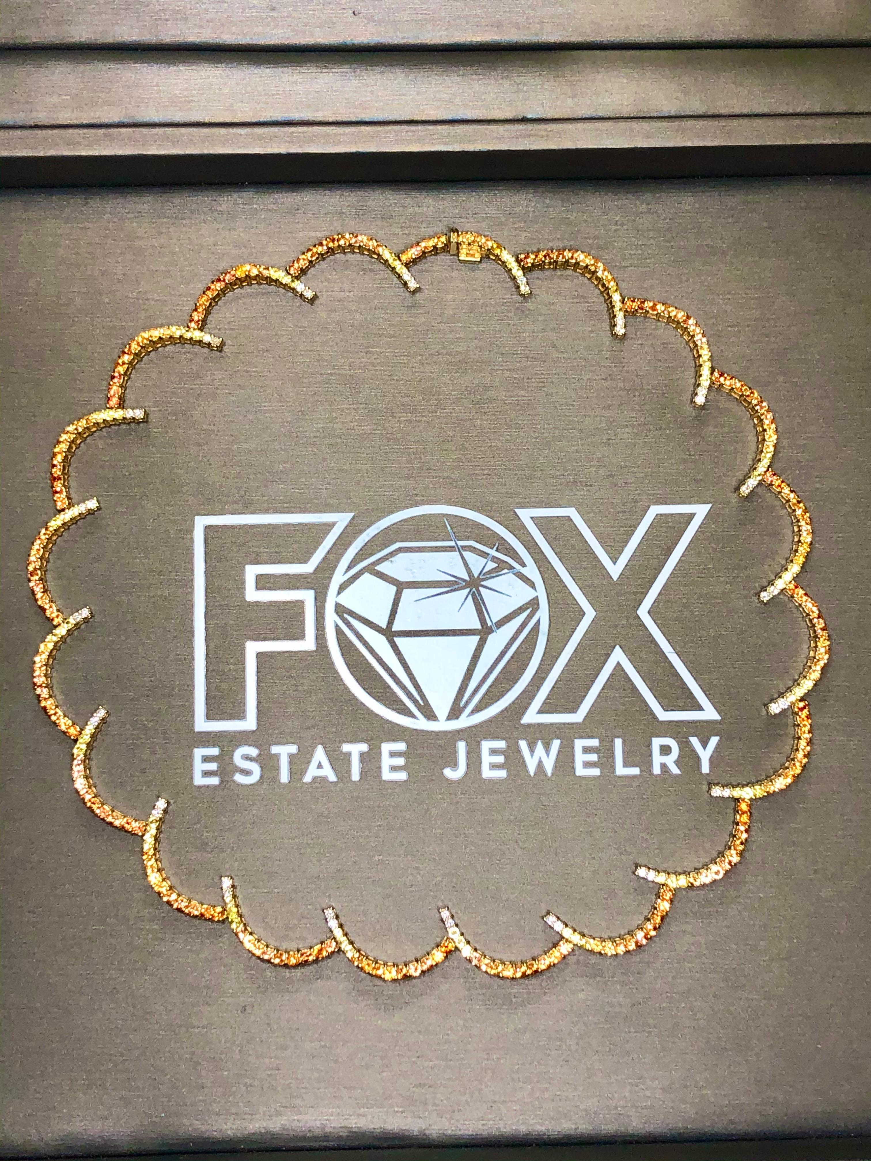 Collier de succession festonné de 17,20 carats poids total, saphir jaune orangé 18 carats et diamants en vente 3