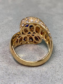 Anillo de Cóctel Estate 18K Amarillo Zafiro Pera Baguette Diamante Redondo Bypass 7ctw