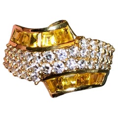 Estate 18K Yellow Sapphire Baguette Diamond Bypass Cocktail Ring 2.90ctw Sz 6.75