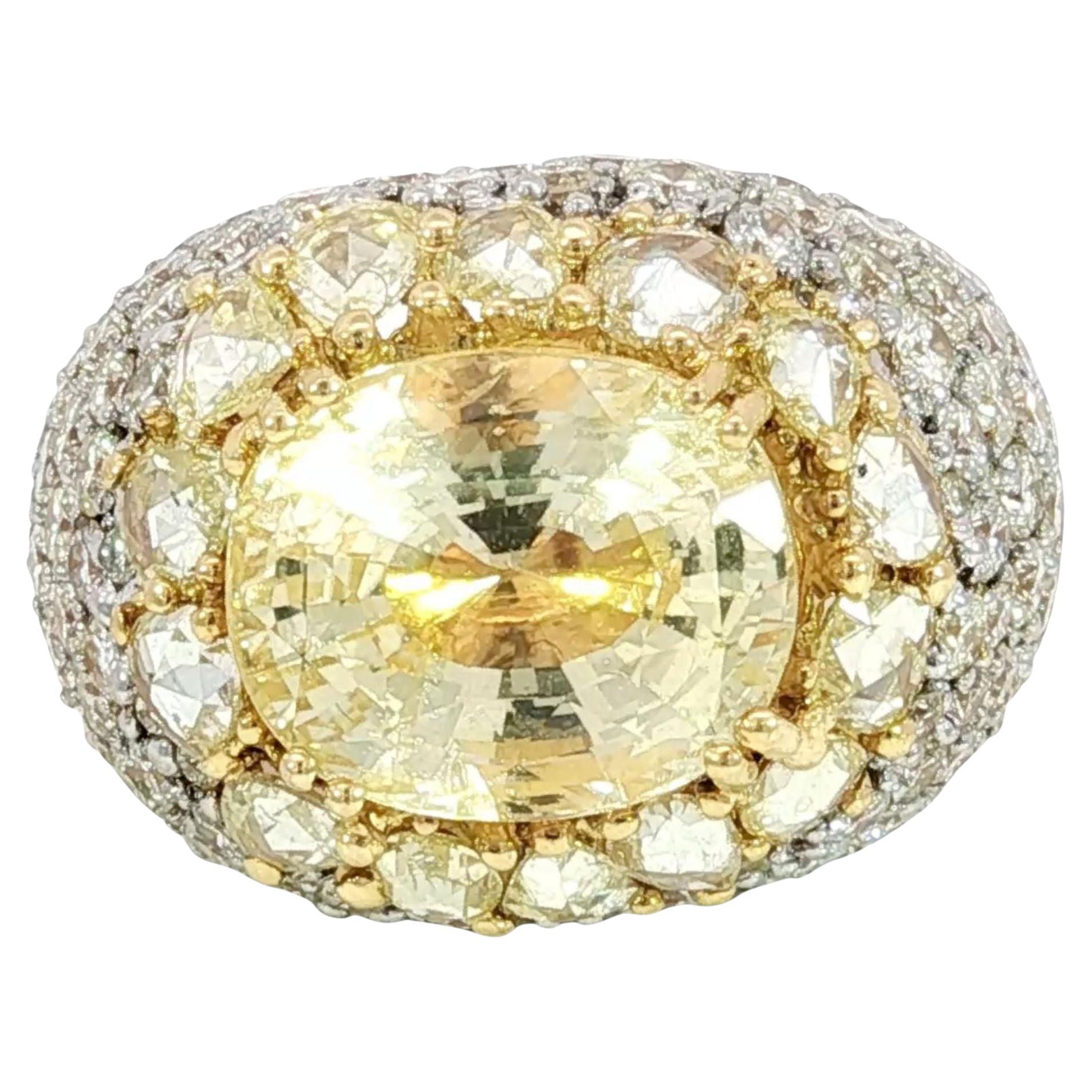 Estate 18K Yellow Sapphire Diamond Dome Cocktail Ring ~11.96ctw For Sale