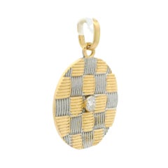 Estate 18k Yellow & White Gold 0.06ctw Diamond Basket Weave Round Charm Pendant