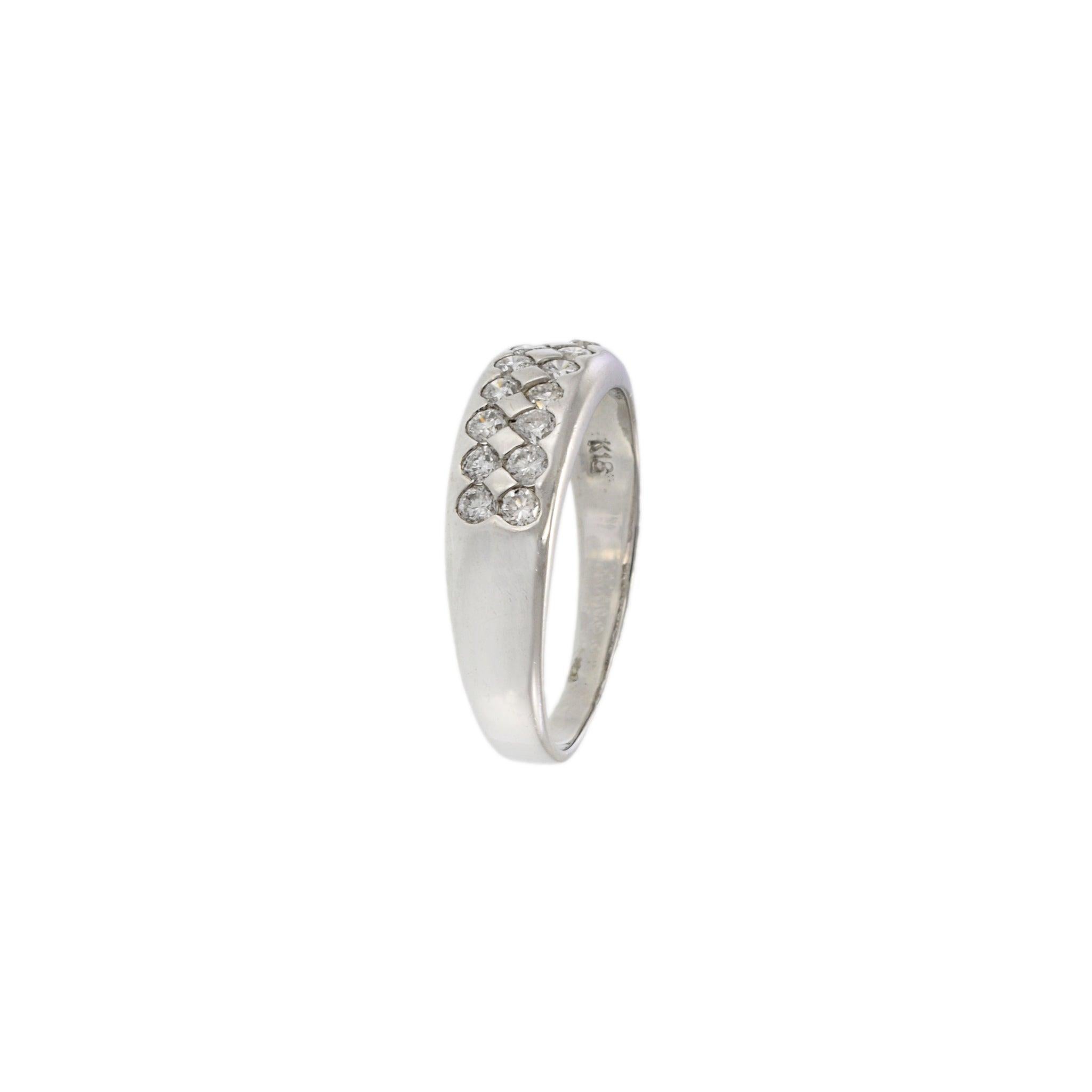 Anillo de diamantes de doble fila Estate 18KT Corte redondo en venta
