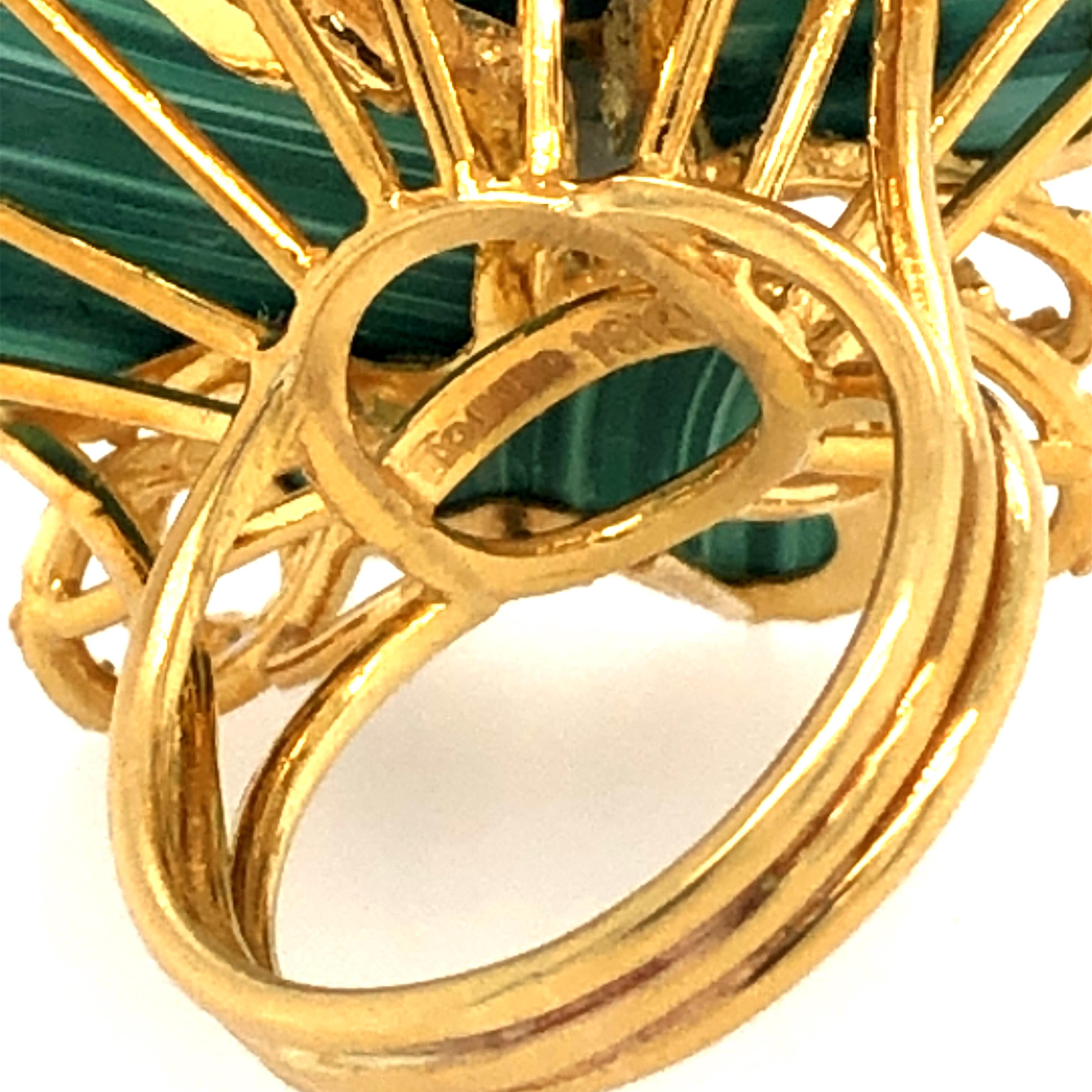 Estate 18 Karat Toliro Gold Diamond Malachite Flower Motif Ring 1