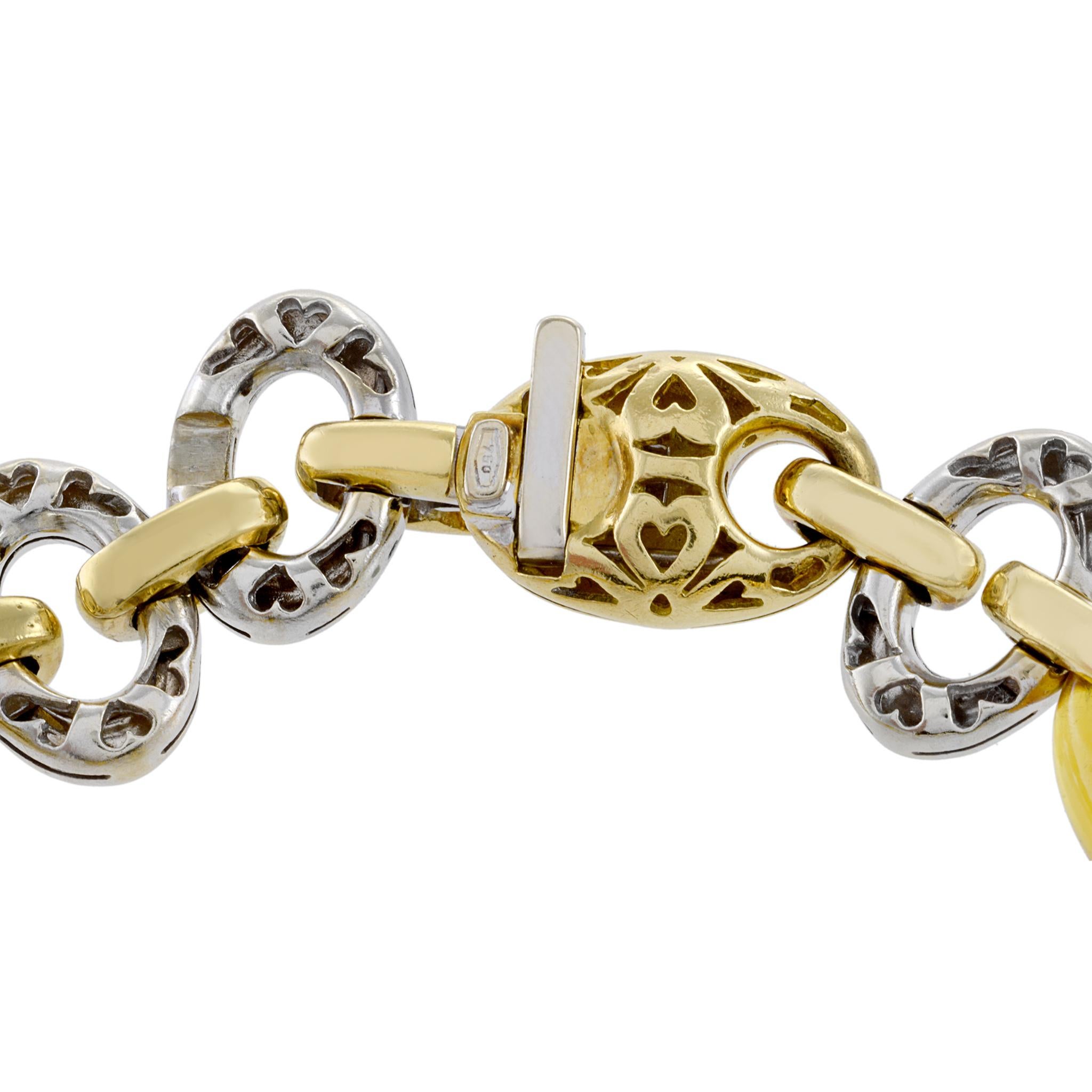 Estate 18KT Two Tone Gold Amber And Diamond Link Bracelet In Excellent Condition In New York, NY