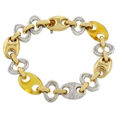 Estate 18KT Two Tone Gold Amber And Diamond Link Bracelet