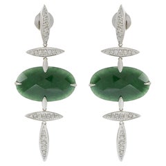 Estate 18KT Weißgold Carla Amorim Jade und Diamant Tropfen Ohrringe