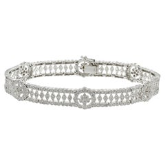 Estate 18KT White Gold Fancy Flower Filigree Diamond Bracelet