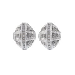 Estate 18KT White Gold Puffed Diamond Earrings