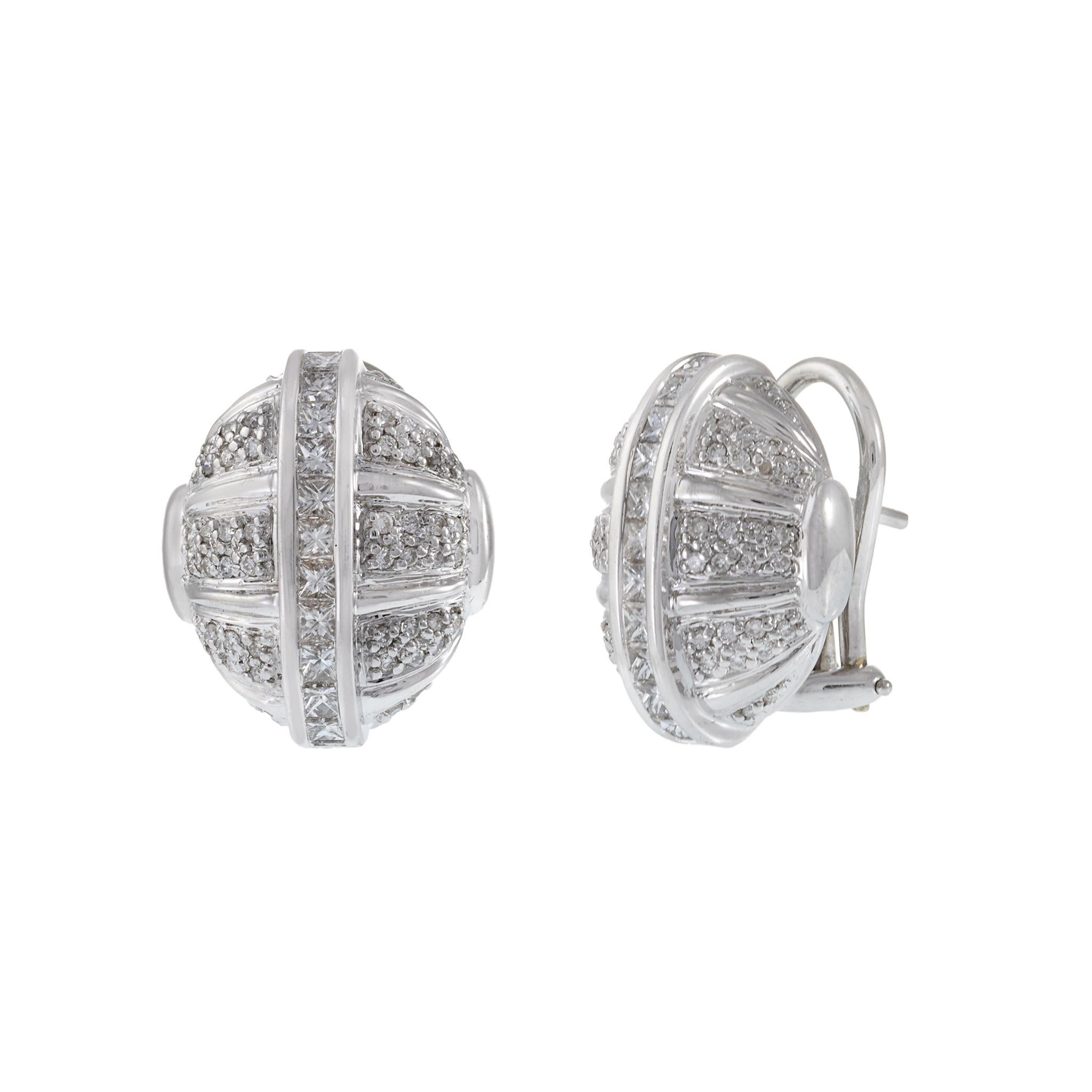 Art Deco Estate 18KT White Gold Puffed Diamond Earrings For Sale