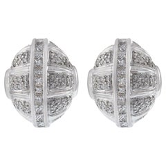 Estate 18KT White Gold Puffed Diamond Earrings