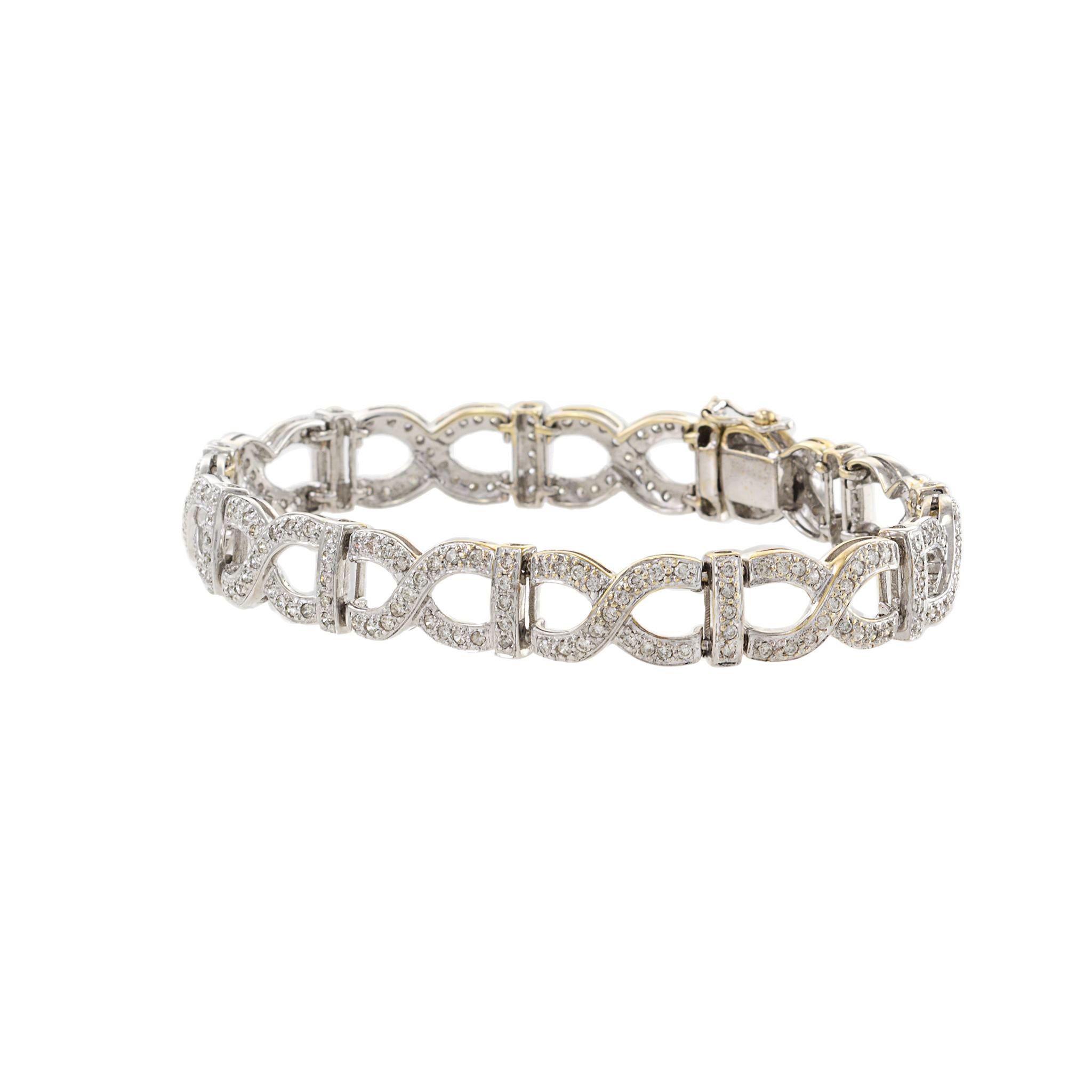 Round Cut Estate 18KT White Gold X Link Diamond Bracelet