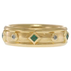 Estate 18KT Yellow Gold David Yurman Modern Renaissance Emerald & Diamond Ring