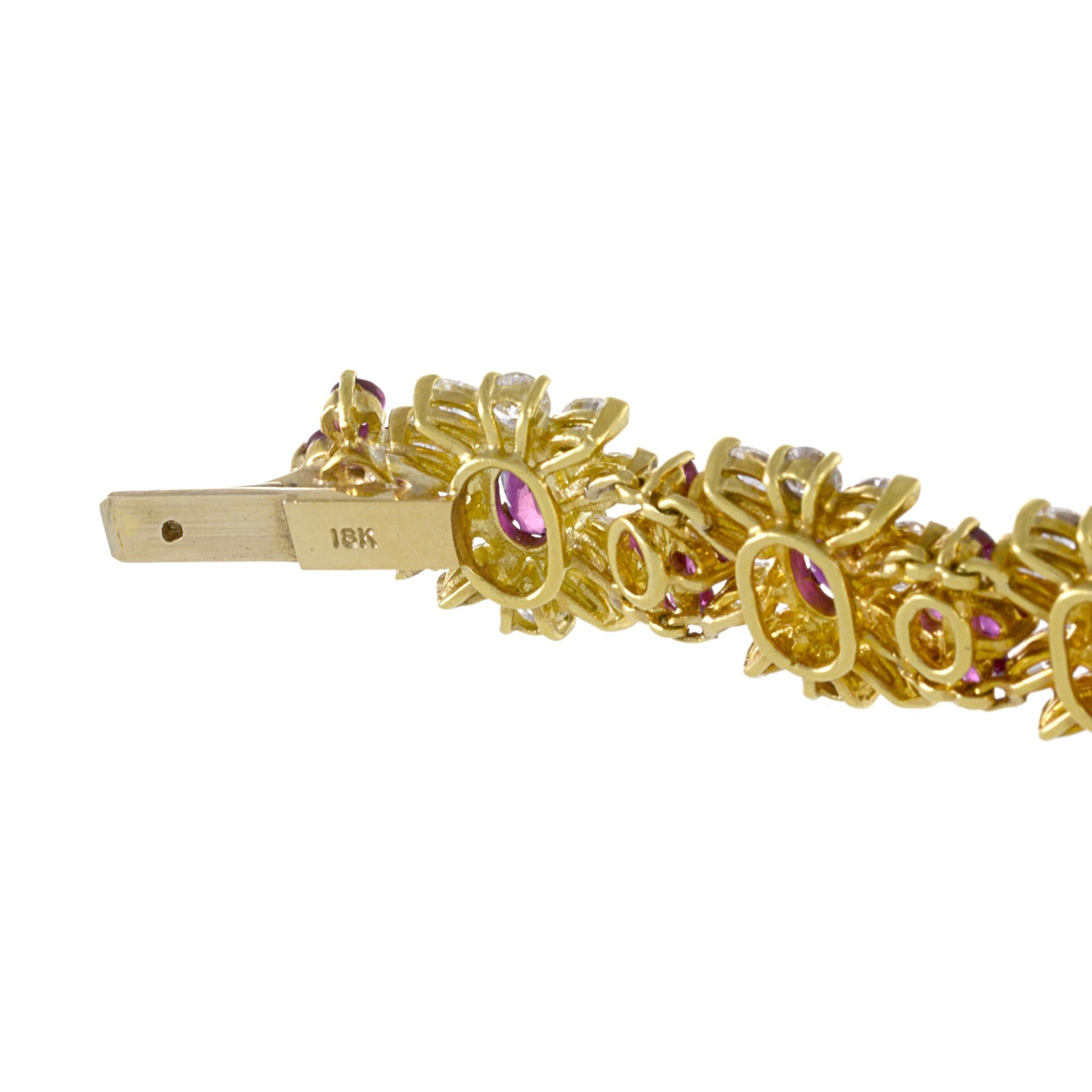 Estate 18KT Yellow Gold Diamond And Ruby Bracelet In Good Condition For Sale In New York, NY