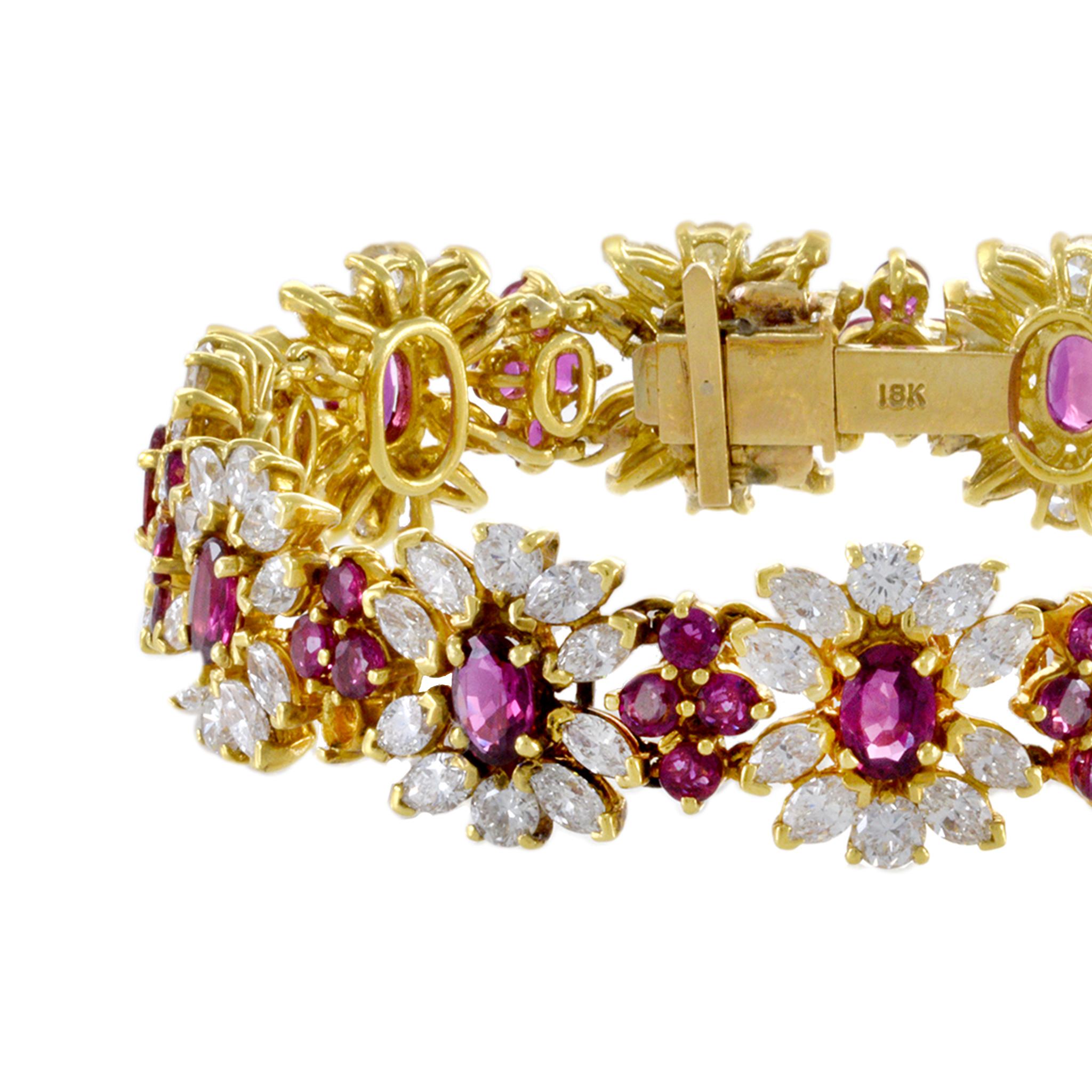 Women's Estate 18KT Yellow Gold Diamond And Ruby Bracelet For Sale
