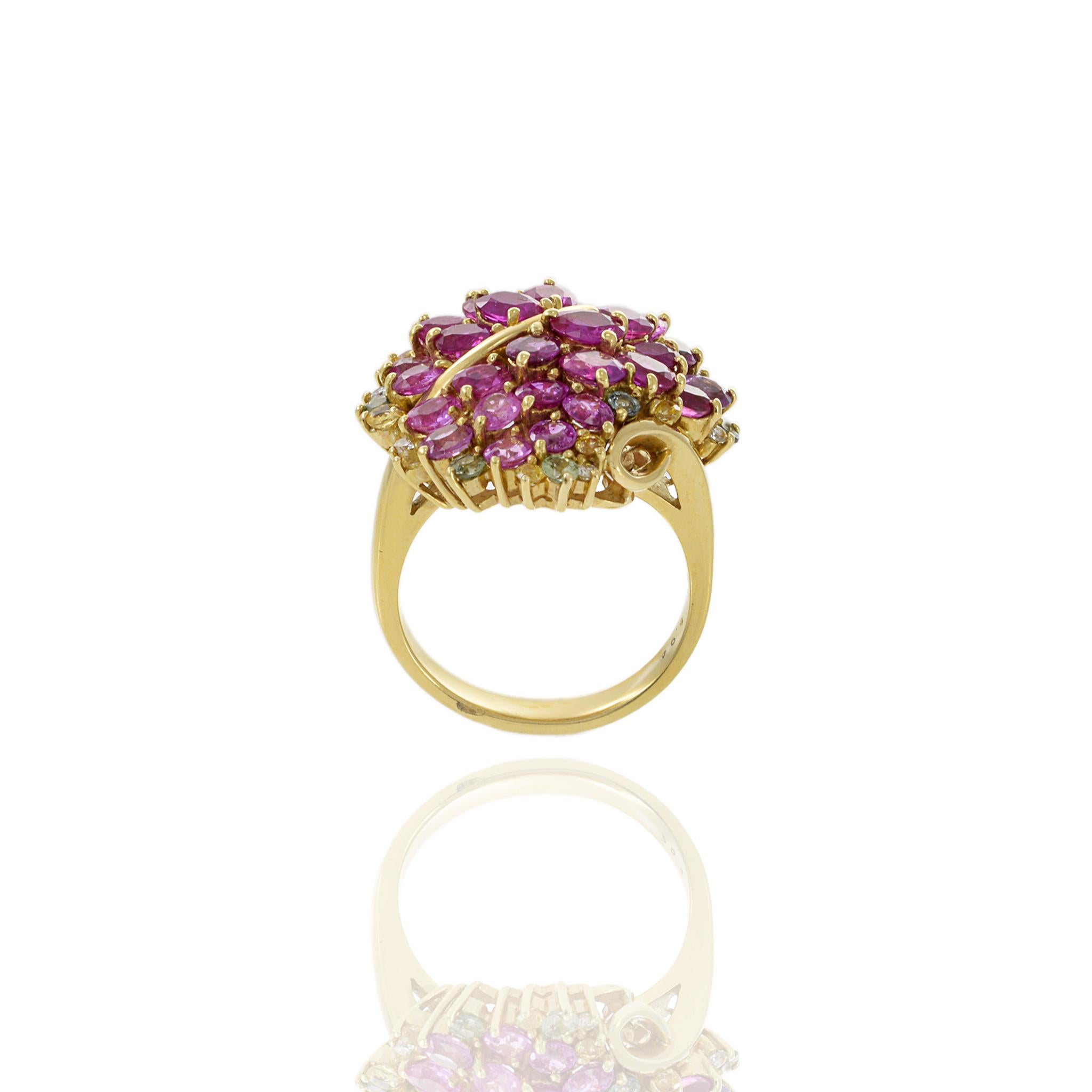Estate 18KT Yellow Gold Pink Sapphire And Diamond Ring For Sale 1