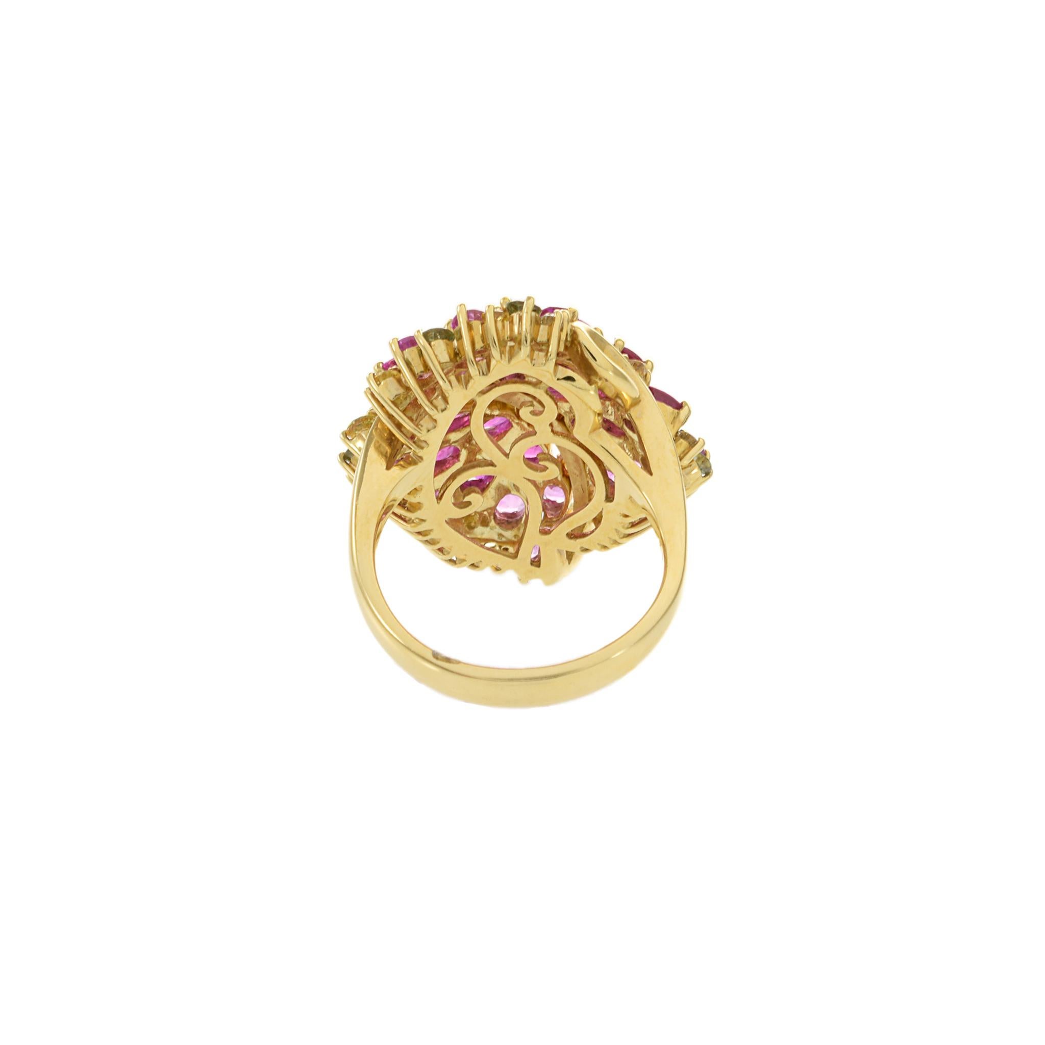 Estate 18KT Yellow Gold Pink Sapphire And Diamond Ring For Sale 2