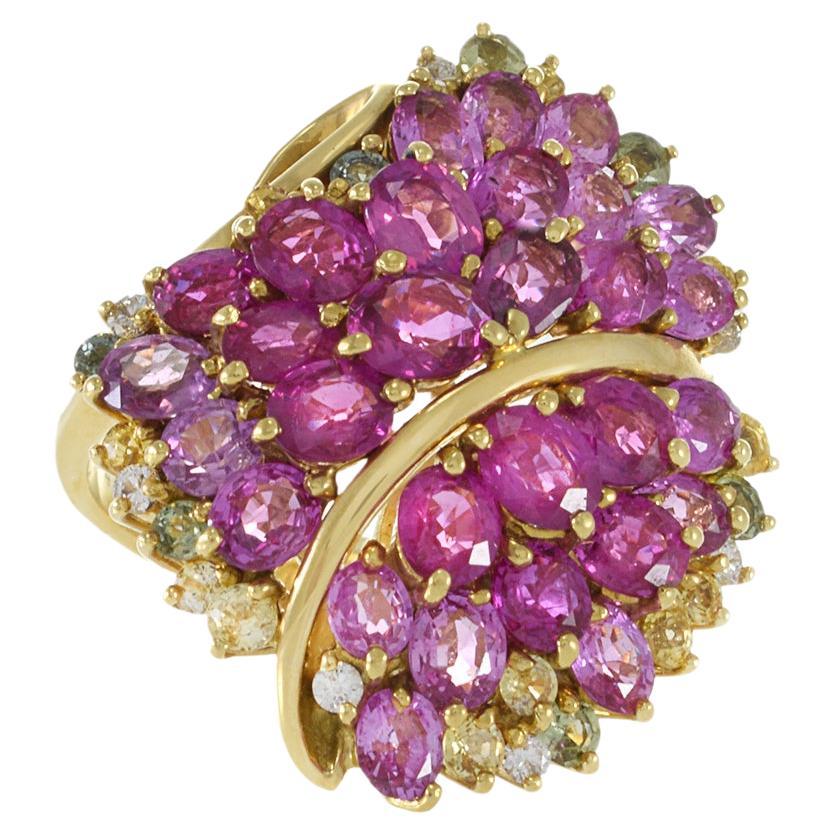 Estate 18KT Yellow Gold Pink Sapphire And Diamond Ring For Sale