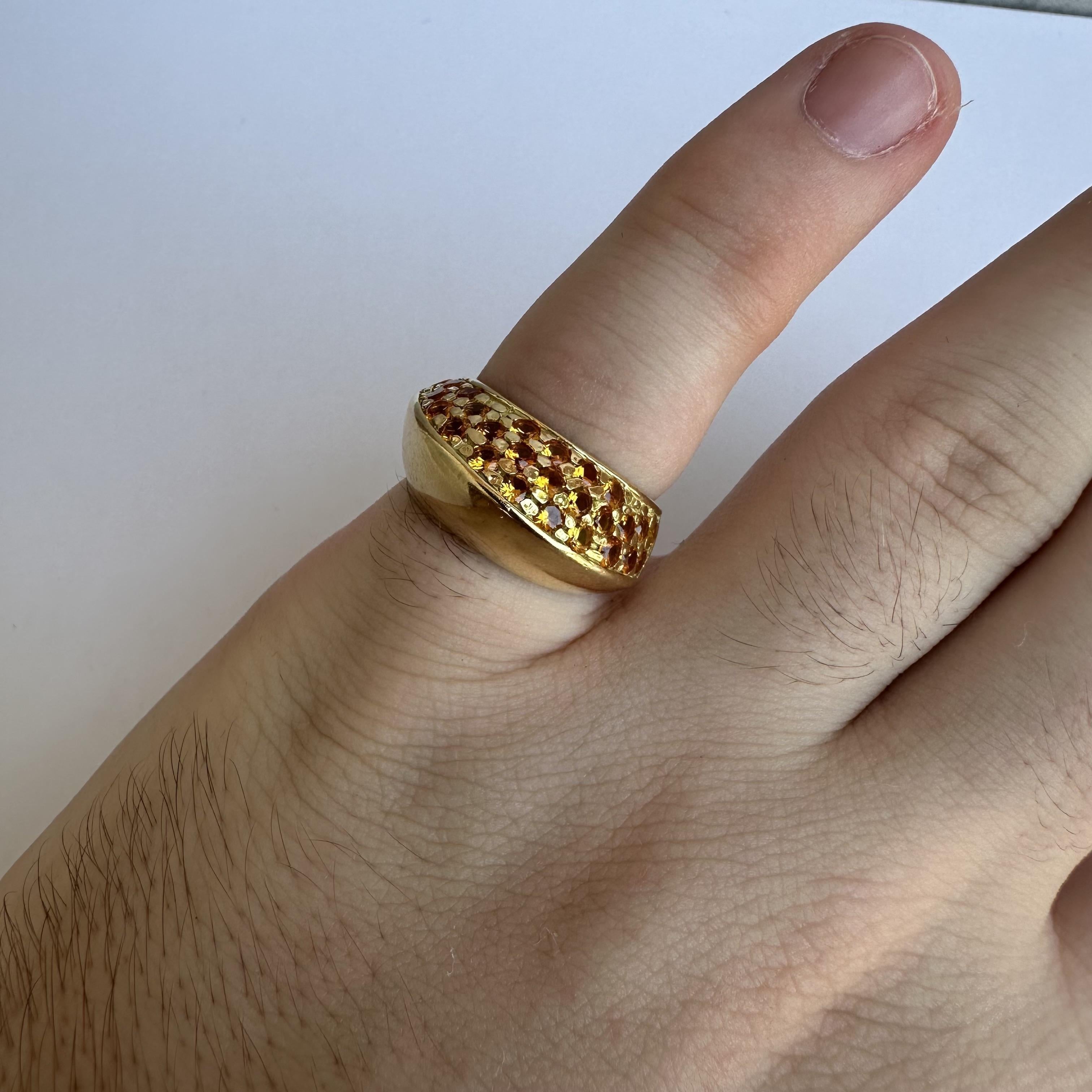 Women's Estate 18kt Yellow Gold Ring - 27 Orange Gemstones, 1.6ctw, Size 7.5, Italian