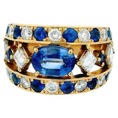 Estate 18KT Yellow Gold Sapphire And Diamond Ring